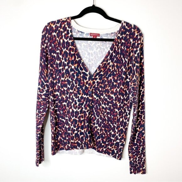 Merona Women’s Cardigan Sweater Cheetah Leopard Animal Print V-neck Y2K 2000s - Picture 6 of 15